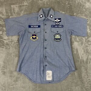 Vintage U.S. Air Force Shirt Mens Large Blue Chambray Short Sleeve 80s